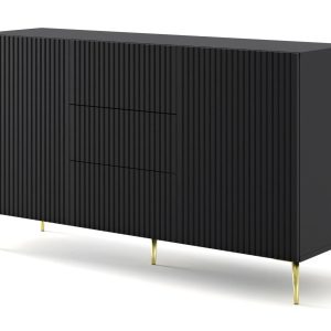 Ravenna B Komoda 150 2D3S frez MDF czarny mat + szpilki złote 240705 Ravenna B Komoda 150 2D3S frez MDF czarny mat + szpilki złote 240705