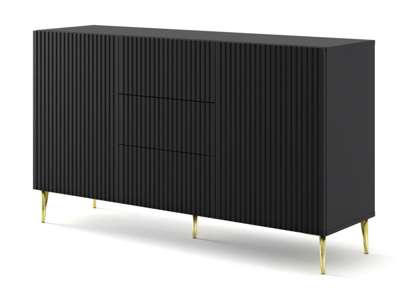Ravenna B Komoda 150 2D3S frez MDF czarny mat + szpilki złote 240705