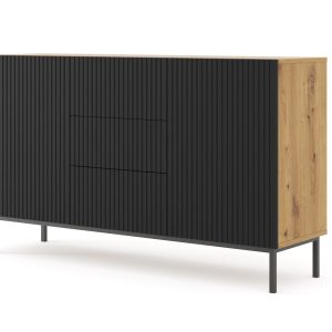 Ravenna B Komoda 150 2D3S frez MDF dąb artisan / czarny mat + RAMA CZARNA 240711 Ravenna B Komoda 150 2D3S frez MDF dąb artisan / czarny mat + RAMA CZARNA 240711