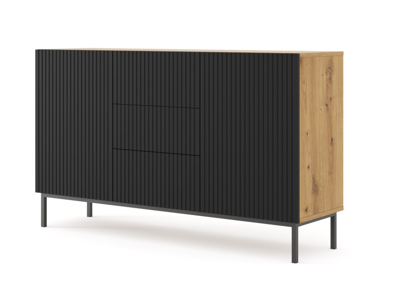 Ravenna B Komoda 150 2D3S frez MDF dąb artisan / czarny mat + RAMA CZARNA 240711