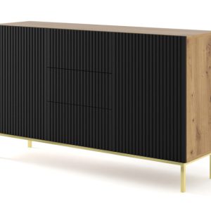 Ravenna B Komoda 150 2D3S frez MDF dąb artisan / czarny mat + RAMA ZŁOTA 240695 Ravenna B Komoda 150 2D3S frez MDF dąb artisan / czarny mat + RAMA ZŁOTA 240695