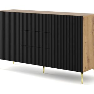 Ravenna B Komoda 150 2D3S frez MDF dąb artisan / czarny mat + szpilki złote 240696 Ravenna B Komoda 150 2D3S frez MDF dąb artisan / czarny mat + szpilki złote 240696