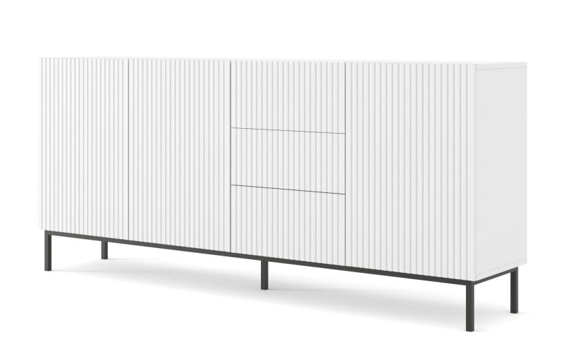 Ravenna B Komoda 200 3D3S frez MDF biały mat + RAMA CZARNA 240713