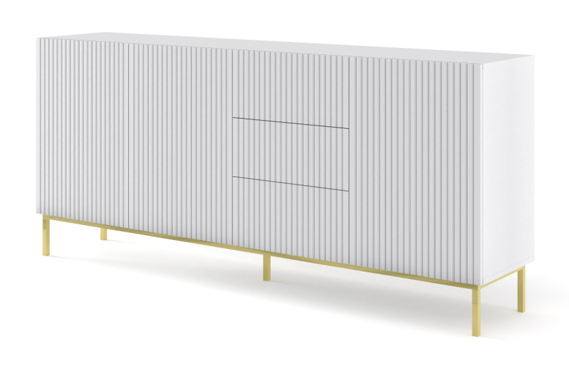 Ravenna B Komoda 200 3D3S frez MDF biały mat + RAMA ZŁOTA 240725