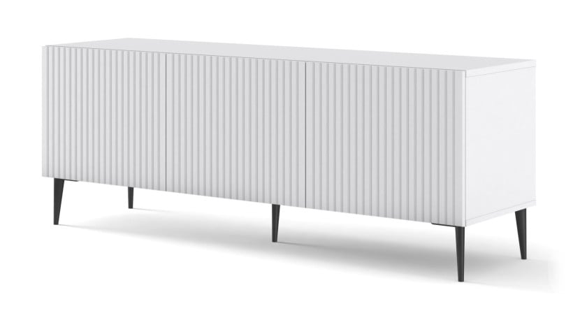 Ravenna B Szafka RTV 150 3D frez MDF biały mat + szpilki czarne 240621