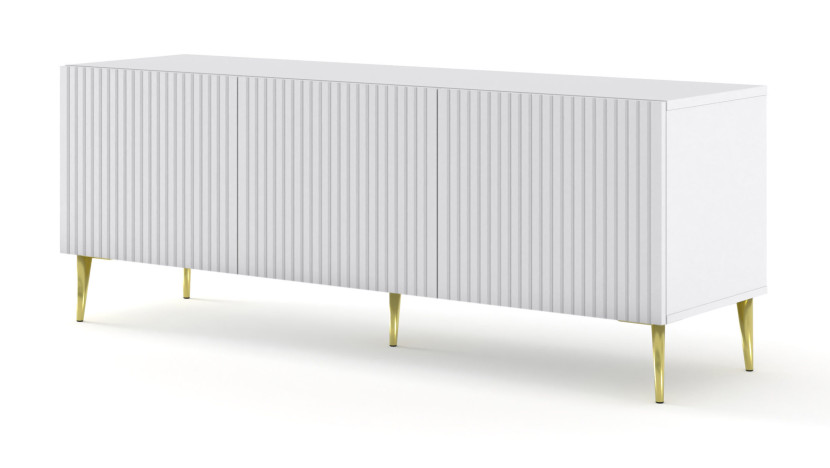 Ravenna B Szafka RTV 150 3D frez MDF biały mat + szpilki złote 240571