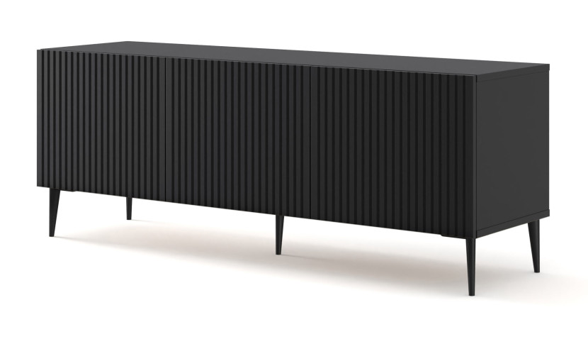 Ravenna B Szafka RTV 150 3D frez MDF czarny mat + szpilki czarne 240631