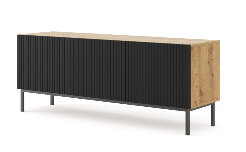Ravenna B Szafka RTV 150 3D frez MDF dąb artisan / czarny + RAMA CZARNA 240587