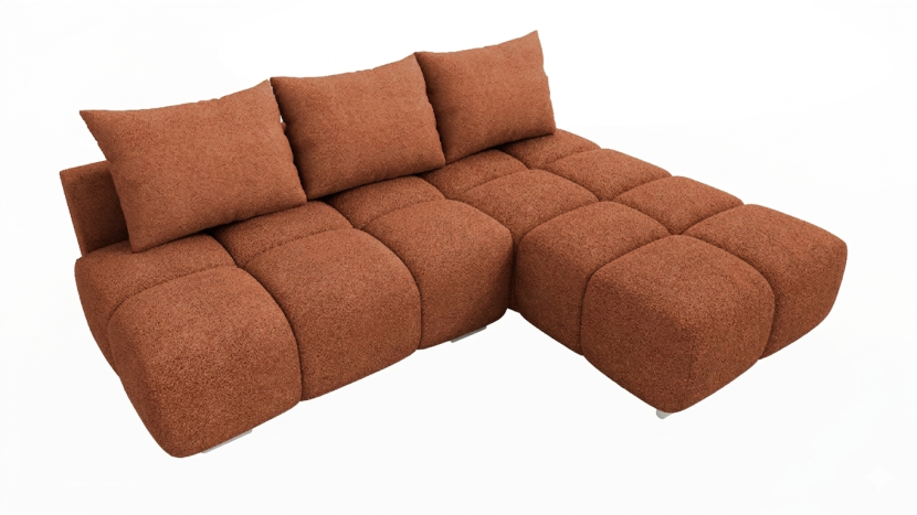 Rdzawy narożnik rozkładany z funkcją spania Honey Mini Prawy Boucle Baranek 1016403