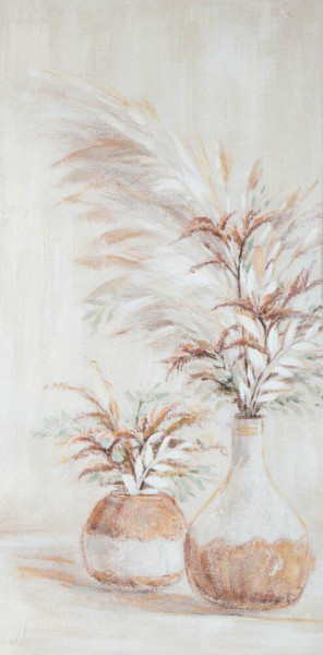 Ręcznie malowany obraz płótno 60x120 cm rośliny wazon 701793