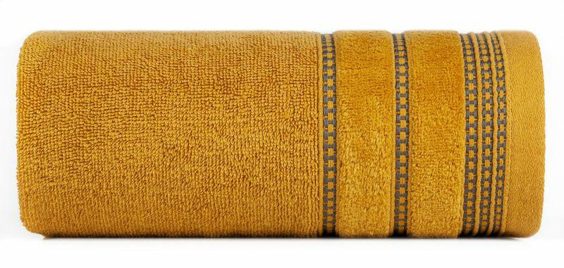 Ręcznik 30x50 musztardowy z welurową bordiurą w pasy frotte 500 g/m2 964758