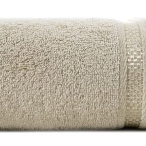 Ręcznik 50×90 beżowy z bordiurą w pasy 485g/m2 frotte 765648 Ręcznik 50×90 beżowy z bordiurą w pasy 485g/m2 frotte 765648