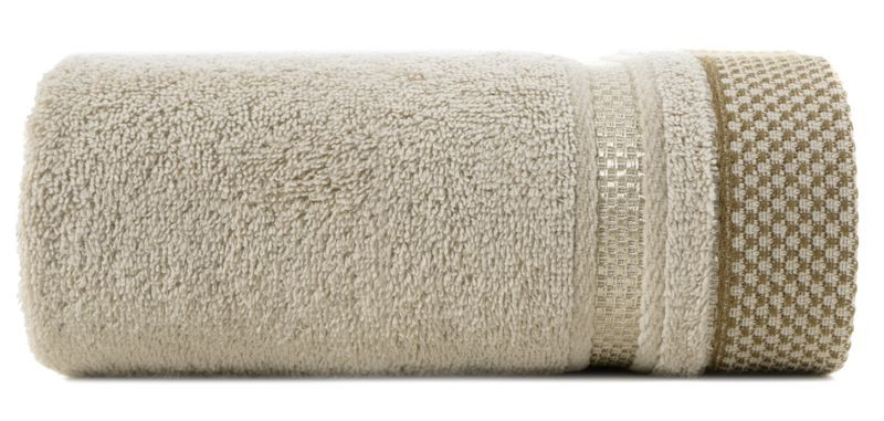 Ręcznik 50x90 beżowy z bordiurą w pasy 485g/m2 frotte 765648