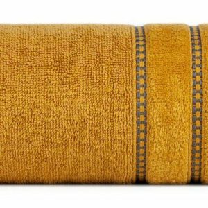 Ręcznik 50×90 musztardowy z welurową bordiurą w pasy frotte 500 g/m2 765742 Ręcznik 50×90 musztardowy z welurową bordiurą w pasy frotte 500 g/m2 765742