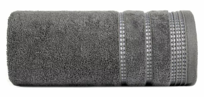 Ręcznik 70x140 grafitowy z ozdobną welurową bordiurą w pasy frotte 500 g/m2 988378