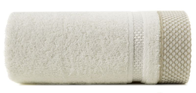 Ręcznik 70x140 kremowy z ozdobną bordiurą w pasy 485g/m2 frotte 765757