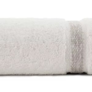 Ręcznik 70×140 kremowy z ozdobną bordiurą z melanżowym pasem frotte 988373 Ręcznik 70×140 kremowy z ozdobną bordiurą z melanżowym pasem frotte 988373