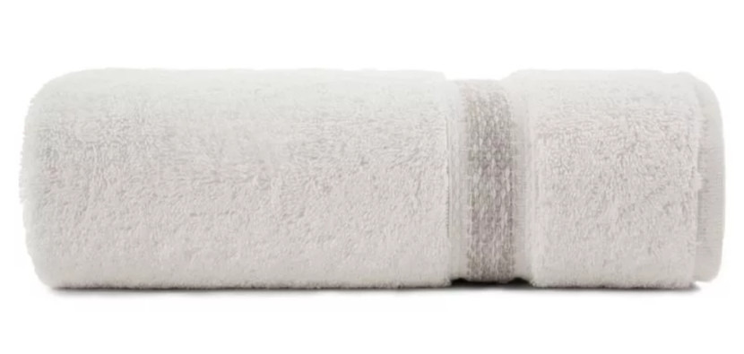 Ręcznik 70x140 kremowy z ozdobną bordiurą z melanżowym pasem frotte 988373