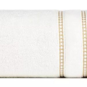 Ręcznik 70×140 kremowy z ozdobną welurową bordiurą w pasy frotte 988370 Ręcznik 70×140 kremowy z ozdobną welurową bordiurą w pasy frotte 988370