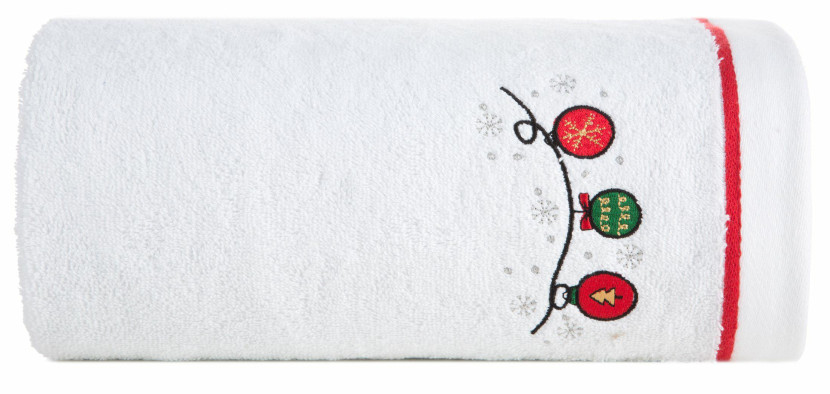 Ręcznik Gerda 70x140 biały bombki świąteczny 450 g/m2 410689