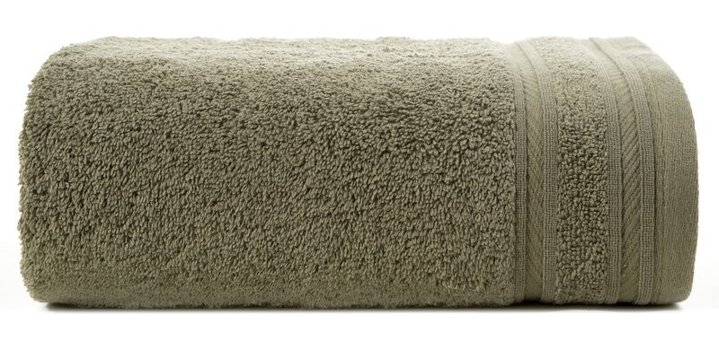 Ręcznik Kely 50x90 oliwkowy z ozdobną bordiurą w pasy 500 g/m2 770021