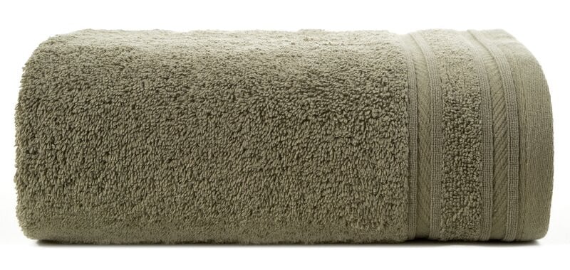 Ręcznik Kely 70x140 oliwkowy z ozdobną bordiurą w pasy 500 g/m2 770048