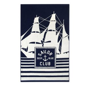 Ręcznik plażowy 100×160 Sailor granatowy biały żaglówki 550 g/m2 772279