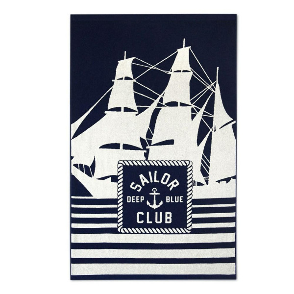 Ręcznik plażowy 100x160 Sailor granatowy biały żaglówki 550 g/m2 772279