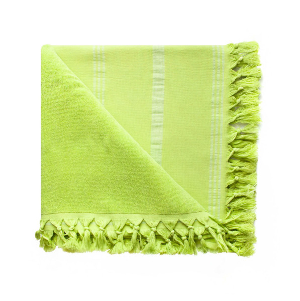 Ręcznik plażowy 90x170 Relax limonkowy z frędzlami w paski 380g/m2 1031644