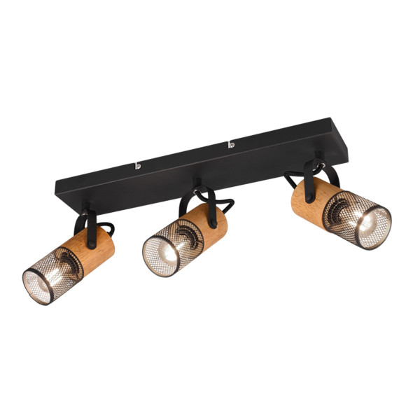 Reflektor sufitowy czarny-jasne drewno TOSH 3xE14x40W wym:19x44x9cm Trio 866020