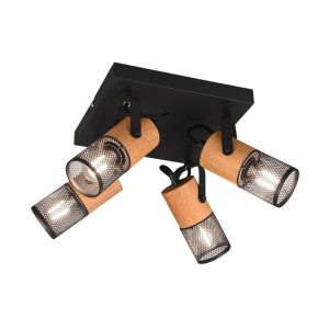 Reflektor sufitowy czarny-jasne drewno TOSH 4xE14x40W wym:19x22x22cm Trio 866019 Reflektor sufitowy czarny-jasne drewno TOSH 4xE14x40W wym:19x22x22cm Trio 866019