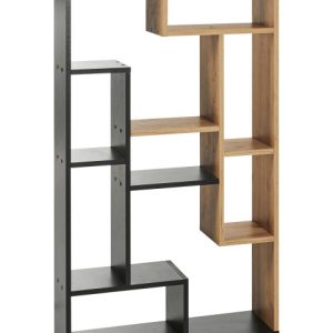 Regał 9 półek jasne drewno z czarnym 567004 Regał 9 półek jasne drewno z czarnym 567004