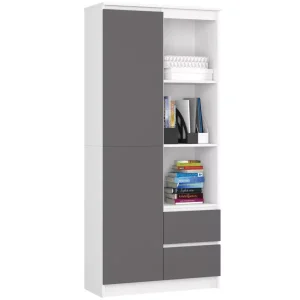 Regał biurowy, 2 szuflady, ORDO PLUS, 80x35x180, biały, grafit | TYLETEGOTU 987591 Regał biurowy, 2 szuflady, ORDO PLUS, 80x35x180, biały, grafit | TYLETEGOTU 987591