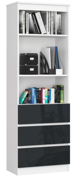 Regał Biurowy R 60 Cm Clp 3 Szuflady 2 Półki Biały / Grafit Połysk 710393
