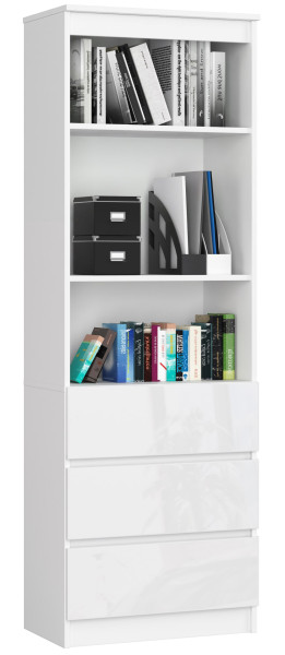 Regał Biurowy R 60 Cm Clp 3 Szuflady 2 Półki Biały / Biały Połysk 710407