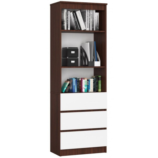 Regał do salonu, 3 szuflady, ARLO, 60x35x180 cm, wenge, biały | TYLETEGOTU 989016