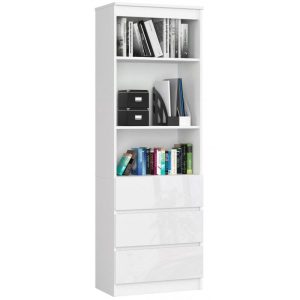 Regał do salonu, 3 szuflady, półki, ARLO, 60x35x180, biały | TYLETEGOTU 989024