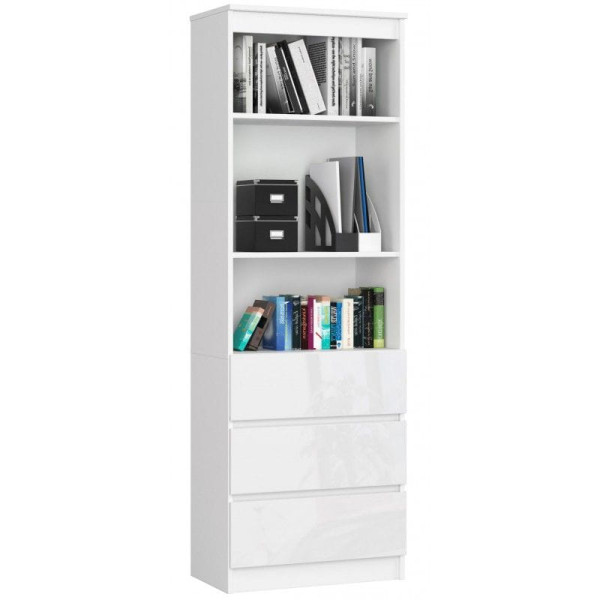 Regał do salonu, 3 szuflady, półki, ARLO, 60x35x180, biały | TYLETEGOTU 989024