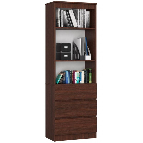 Regał do salonu, 3 szuflady, półki, ARLO, 60x35x180 cm, wenge | TYLETEGOTU 989023