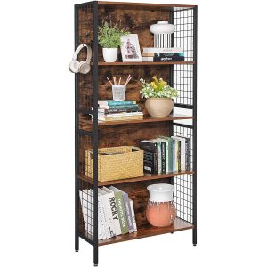 Regał do salonu loft rustykalny brąz 4 półki na książki stalowa rama 1008386 Regał do salonu loft rustykalny brąz 4 półki na książki stalowa rama 1008386