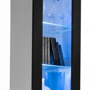Regał do Salonu Przechowywania, Witryna Szklana Biały Czarny z RGB 340851 Regał do Salonu Przechowywania, Witryna Szklana Biały Czarny z RGB 340851