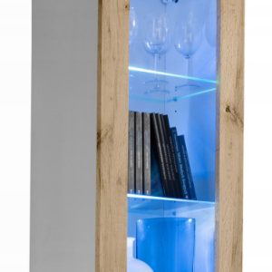 Regał do Salonu Przechowywania, Witryna Szklana Biały Wotan z RGB 340848 Regał do Salonu Przechowywania, Witryna Szklana Biały Wotan z RGB 340848