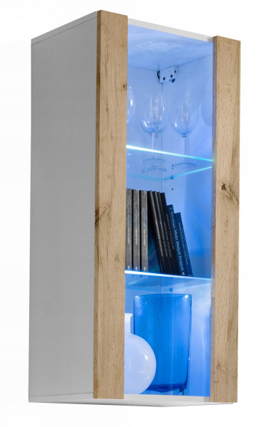 Regał do Salonu Przechowywania, Witryna Szklana Biały Wotan z RGB 340848