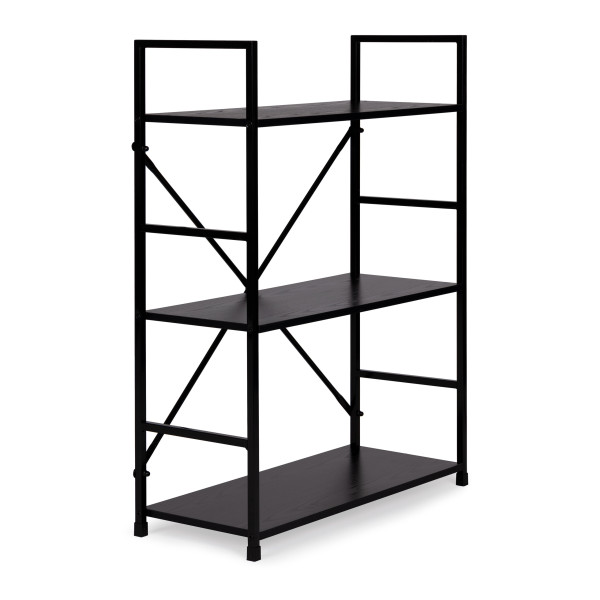 Regał drewniany metalowa rama szeroki LOFT 3 półki czarny 341033