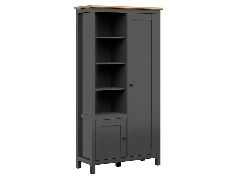 Regał Hesen 106 cm z 2 drzwiami i 4 półkami grafitowy 56290