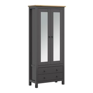 Regał Hesen 88 cm z 2 drzwiami lustrem i 2 szufladami grafitowy 208170
