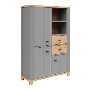 Regał Hygge 95 cm z 3 drzwiami 2 szufladami i 2 półkami szary/dąb artisan 91016