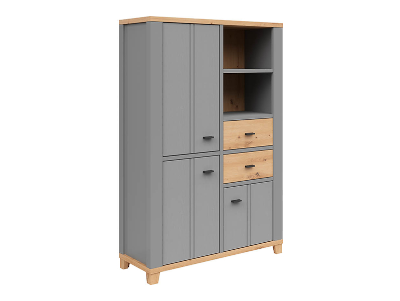 Regał Hygge 95 cm z 3 drzwiami 2 szufladami i 2 półkami szary/dąb artisan 91016
