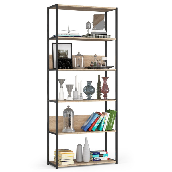Regał industrialny AKORD metalowy Czarny Dąb Sonoma 80x32x192 cm 957523