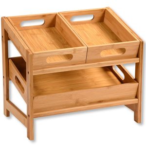 Regał kuchenny bambusowy z 3 szufladami 40×35 cm do przechowywania 676493 Regał kuchenny bambusowy z 3 szufladami 40×35 cm do przechowywania 676493